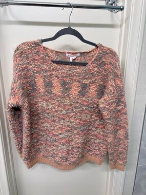 BCBGeneration M/L Peach and Gray Multi-Color Bouclé Crewneck Sweater